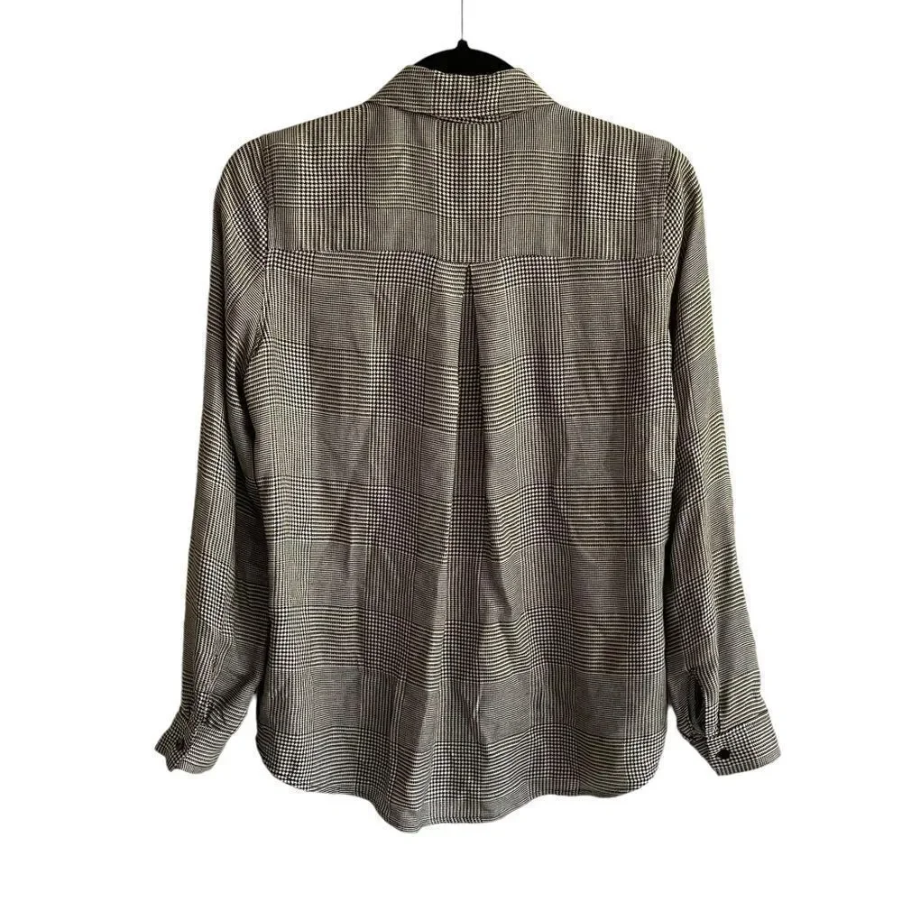 L’AGENCE Checked Button Front Long Sleeve Blouse Black Cream XS - Picture 2 of 6
